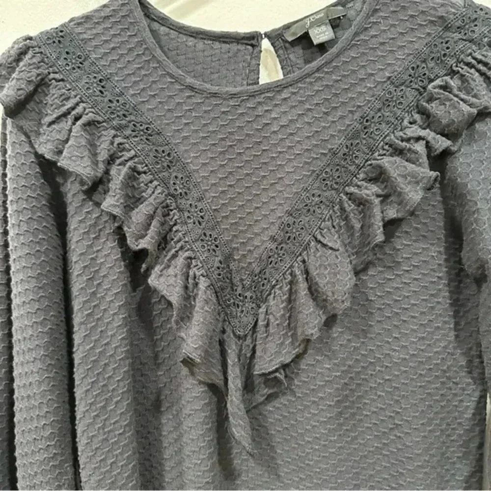 J Crew Honeycomb Ruffle Trimmed Blouse black XXS